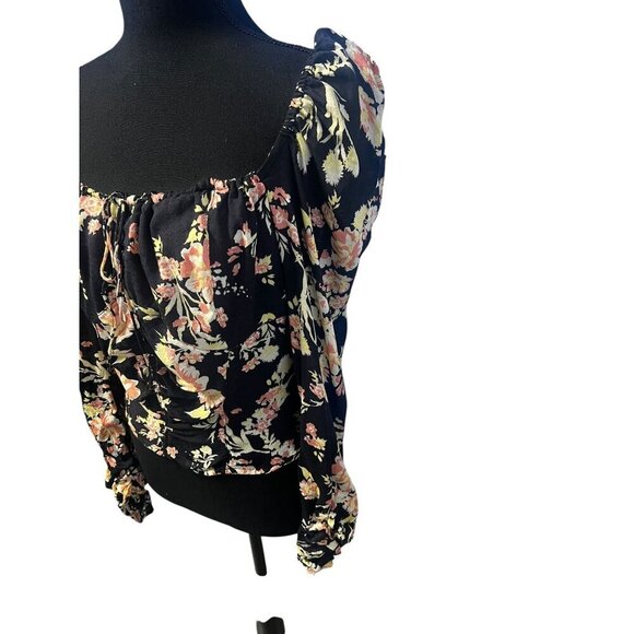FREE PEOPLE HILARY Floral Print Square Neck Long Sleeve Crop Top Tie Back - Picture 5 of 10